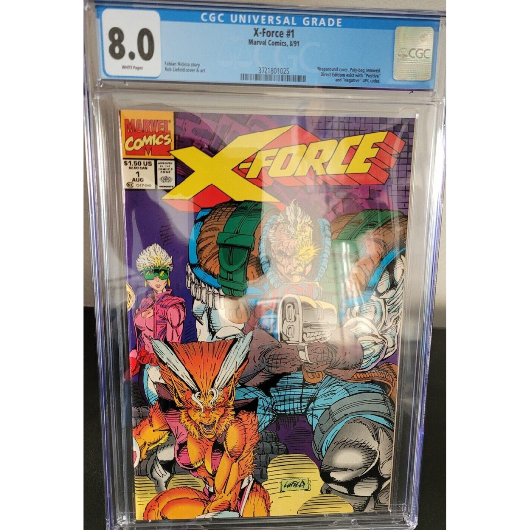 X-FORCE #1 CGC 8.0 GRADED MARVEL COMICS ROB LIEFELD WRAP-AROUND COVER & ART!