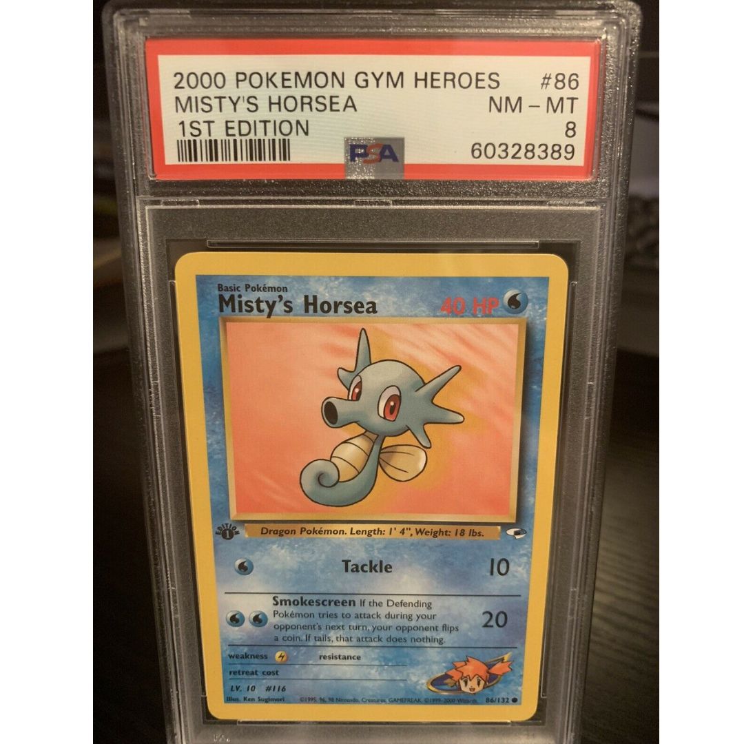 2000 Pokemon 1st Edition Gym Heroes #86 MISTY'S HORSEA PSA 8 NM-MT