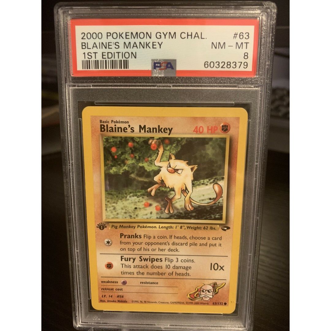 2000 Pokemon Gym Challenge Blaine’s Mankey 1st Edition PSA 8