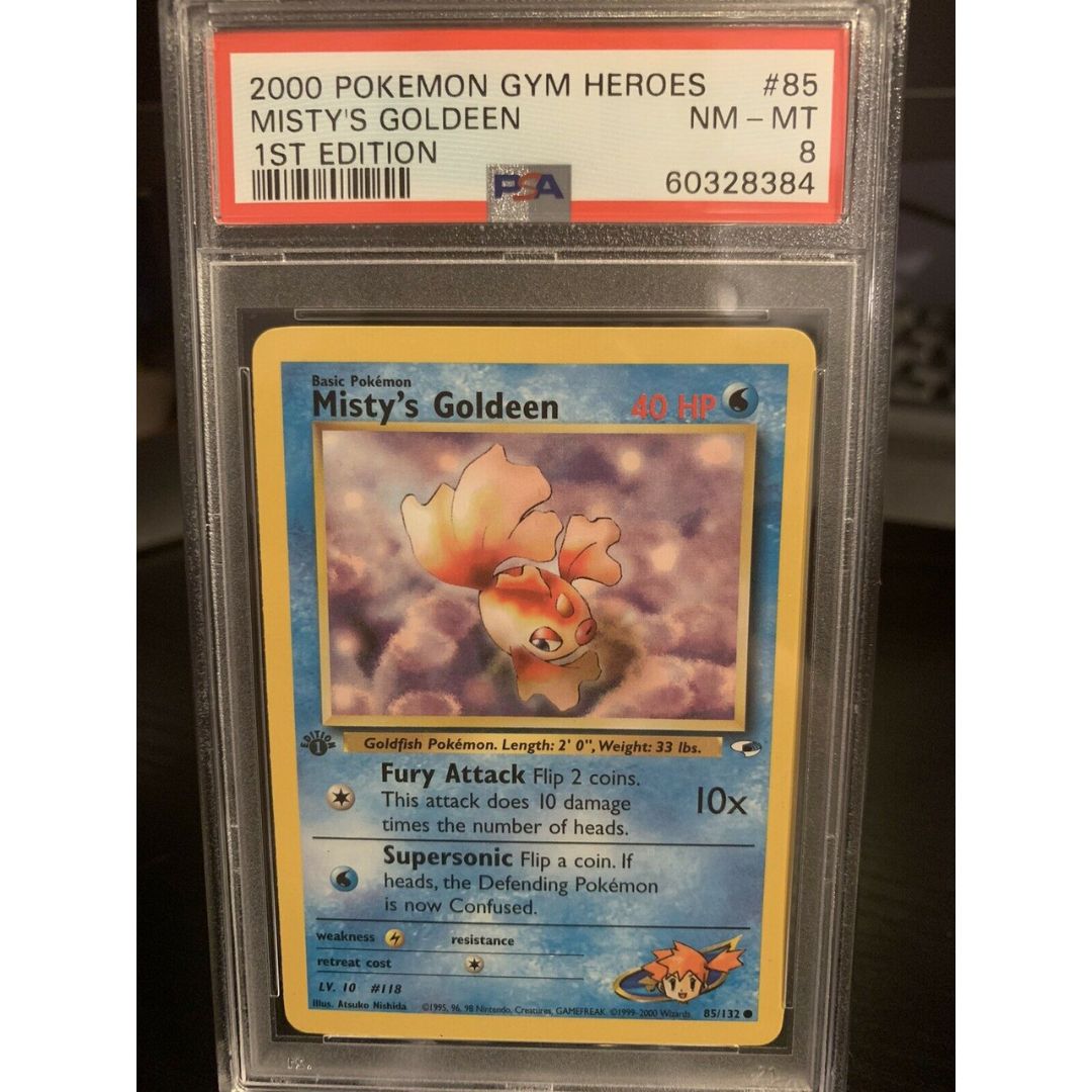 2000 Pokemon 1st Edition Gym Heroes MISTY'S GOLDEEN 30/132 Card PSA 8