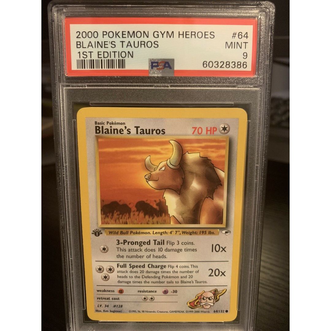 2000 Pokemon Gym Heroes 1st Edition Blaine's Tauros #64 PSA 9