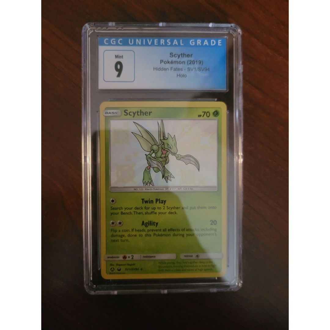 Scyther SV1/SV94 Shiny Holo Rare Pokemon Hidden Fates CGC 9 Mint PSA BGS