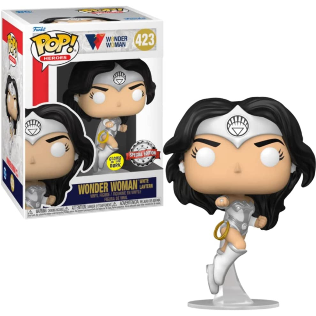 FUNKO POP WONDER WOMAN  80TH WONDER  WOMAN WHITE  LANTERN GLOWS IN  THE DARK