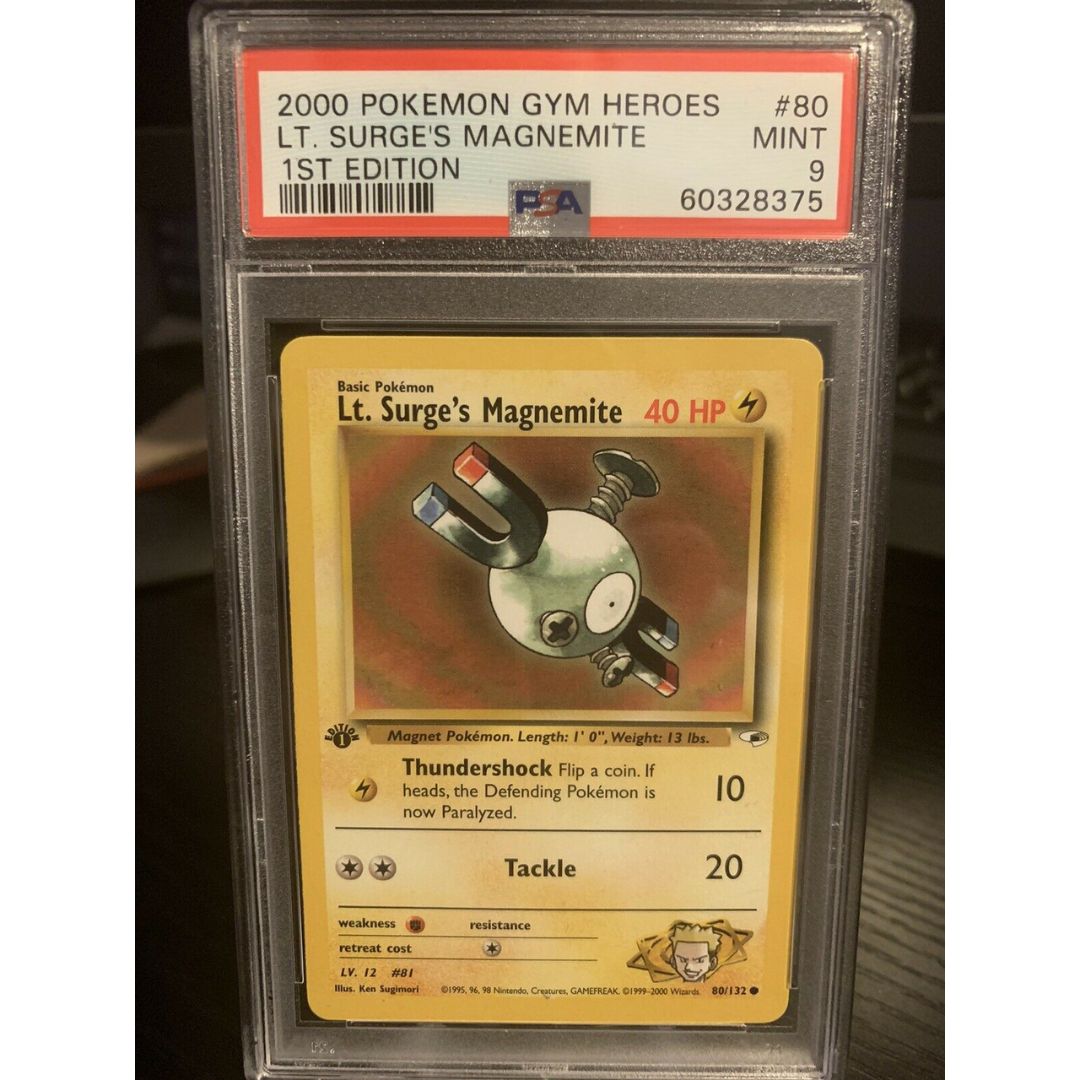 2000 Pokemon Gym Heros #80 Lt. Surge’s Magnemite PSA 9 1st Edition