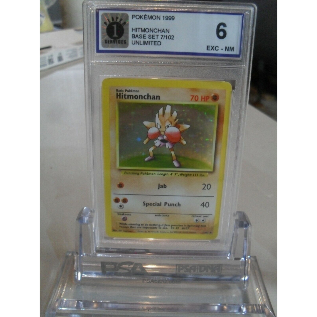 P1 Graded 6 Hitmonchan Base set 7/102 Holo Rare Pokemon Card