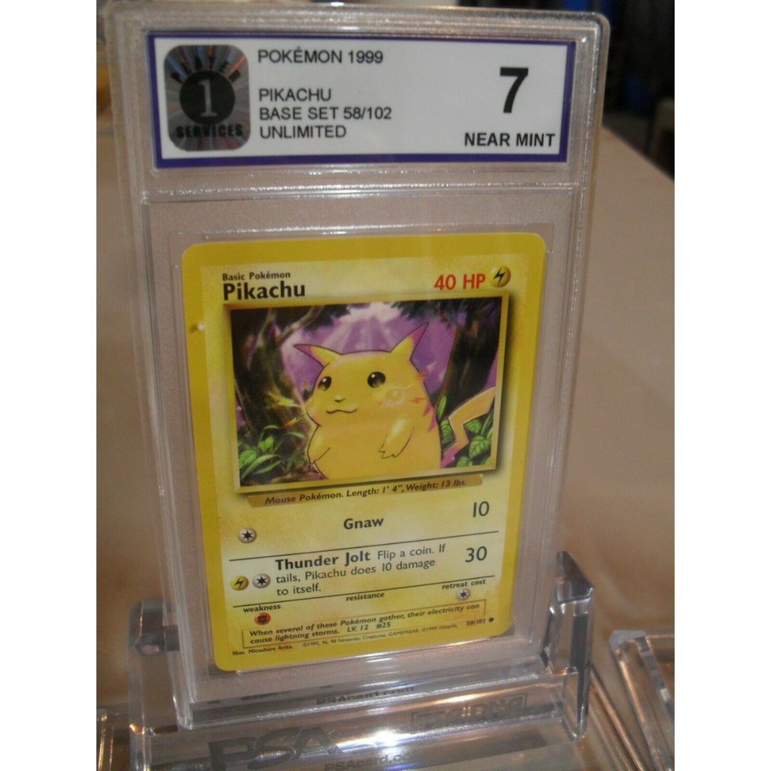 P1 Graded 7 Pikachu Base set 58/102 Common Pokemon Card