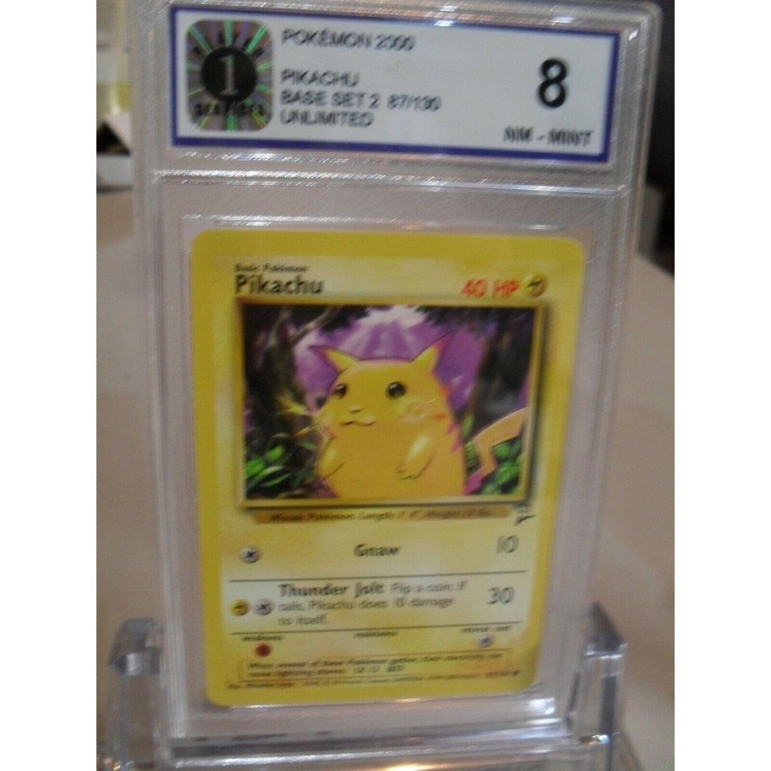 P1 Graded 8 Pikachu Base set 2 87/130 Common Pokemon Card