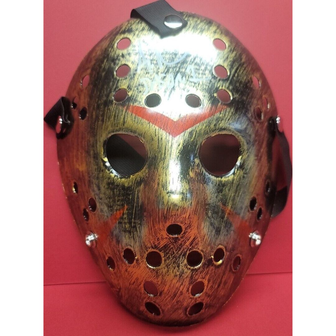 ARI LEHMAN Autographed FRIDAY THE 13TH mask GOLD. JSA WITNESS