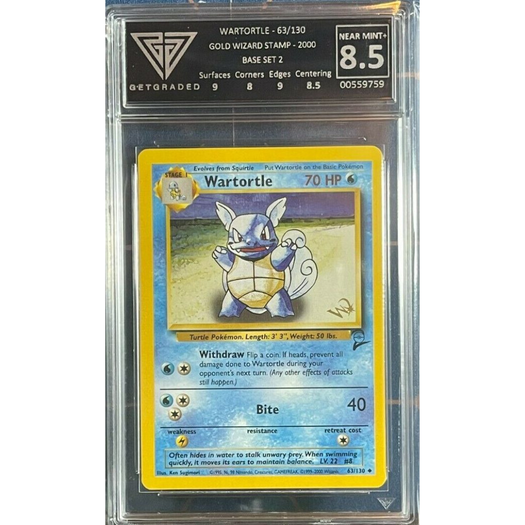 Wartortle Pokemon Card. Base Set 2 W Stamp Promo. GetGraded 8.5 Near Mint